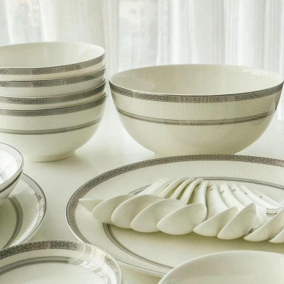 BỘ BÁT ĐĨA SỨ XƯƠNG IMPERIAL LONDON VIỀN BẠC 50 MÓN Hàng chính hãng