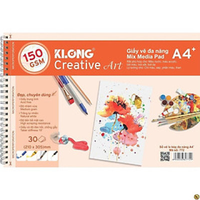 Sổ vẽ KLONG A4+ cao cấp lò xo kép xé 150GSM 30 tờ MS772 