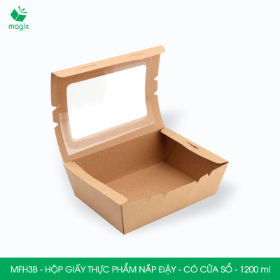 MFH3B - 1200ml - 25 hộp giấy kraft đựng thực phẩm, hộp giấy đựng thức ăn có cửa sổ, hộp đựng cơm