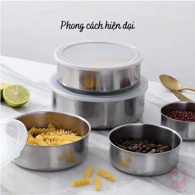 Bộ 5 Hộp Đựng Thực Phẩm Inox, Thố Lạnh Có Lắp Nhựa 5 Kích Thước