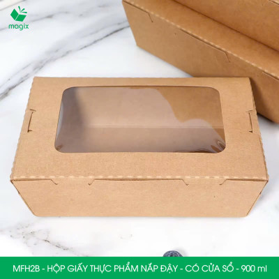 MFH2B - 900ml - 100 hộp giấy kraft đựng thực phẩm, hộp giấy đựng thức ăn có cửa sổ, hộp đựng cơm