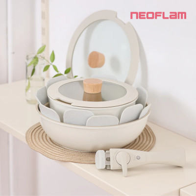Bộ 3 nồi chảo cán rời Neoflam Hàn Quốc.Bao gồm, nồi 20cm, chảo chiên 24cm, chảo xào đa năng 26cm.