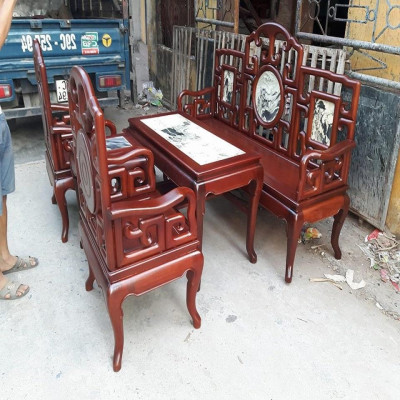 Bàn Ghế Móc Mỏ Gỗ Gụ Mặt Đá