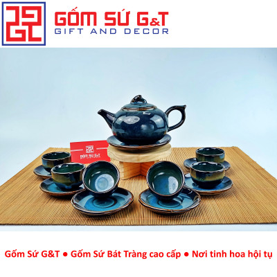 Bộ trà hỏa biến dáng quả hồng màu xanh dương