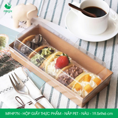 MFHP7N - 19.5x9x6 cm - 100 hộp giấy nắp PET kraft nâu đựng thực phẩm, thức ăn mang đi