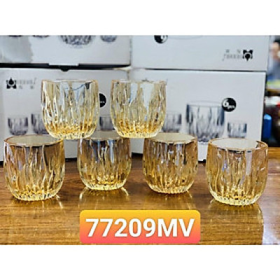 Bộ 6 ly thủy tinh chịu nhiệt cao cấp dùng uống nước hoặc rượu tây vân sóng vàng