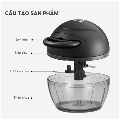Dụng cụ xay tỏi ớt, thực phẩm Lebenlang LBL3888 dung tích 170ml, lưỡi dao 3 cánh sắc bén, dây rút tiện lợi - hàng chính hãng