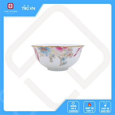 Bát mắm sứ Long Phương miệng loe họa tiết bông lâu hồng mạ viền vàng cao cấp