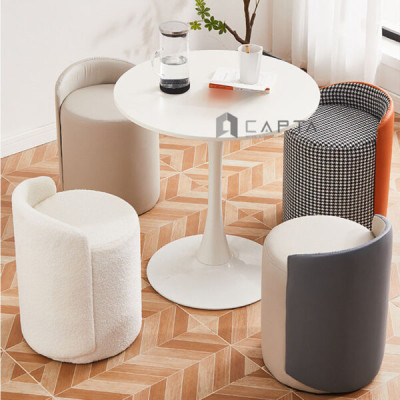 Ghế đôn trang điểm bọc pu CS0927-1P Nội thất Capta Ghế cafe nệm PU mềm màu Xám hoặc Caro chân xoay cao cấp