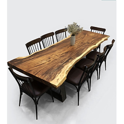 Bộ bàn 8 ghế gỗ me Tây nguyên khối CTMTBD2 Tundo 2m4 x 75/97 x 75 cm gỗ dày 7cm