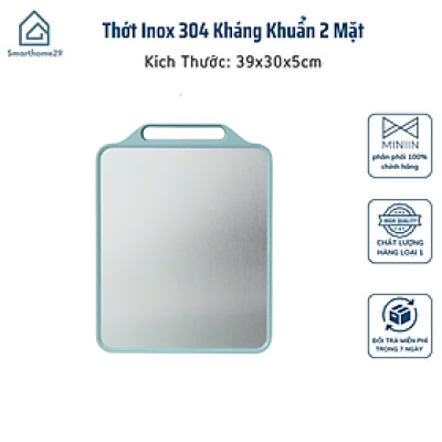 Thớt Inox 304 Kháng Khuẩn 2 Mặt, Mặt Sau Nhựa PP Kháng Khuẩn Có Tay Cầm - HÀNG CHÍNH HÃNG MINIIN
