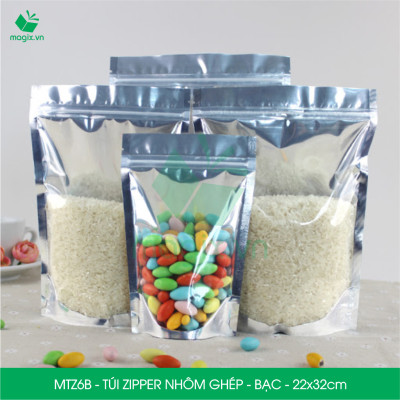 MTZ6B - 22x32cm - Combo 25 Túi Zipper Bạc đáy đứng, một mặt trong