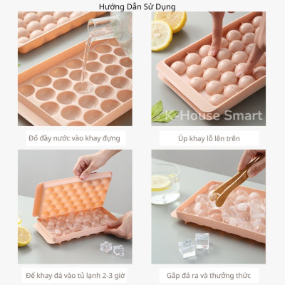 Khay làm đá, thạch bi nhựa tròn 33 viên độc đáo , có nắp đậy tiện lợi