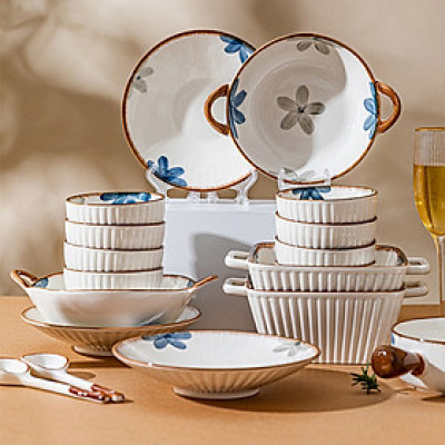 Bộ Bát Đĩa Hoa Cải Xanh Thương Hiệu GOSU Tráng Men Cao Cấp, Sử Dụng Được Cho Lò Nướng và Máy Rửa Bát