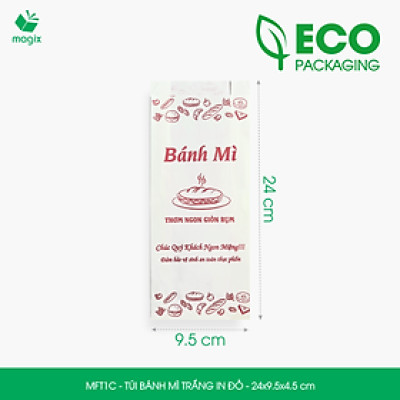 MFT1C - 24x9.5x4.5 cm - 100 Túi giấy bánh mì trắng có in
