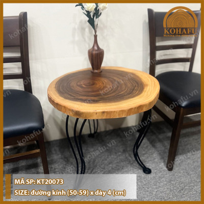 [BIGSALE CHỈ HÔM NAY] Bàn Cafe Gỗ Me Tây Tự Nhiên Đường kính (50-59)cm + Chân Sắt Cong Nghệ Thuật Độc Đáo - KOHAFU