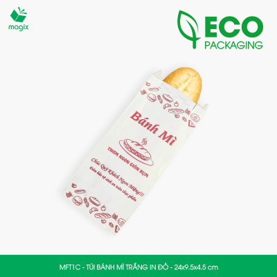 MFT1C - 24x9.5x4.5 cm - 100 Túi giấy bánh mì trắng có in