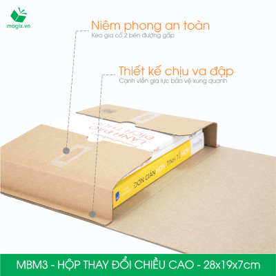 MBM3 - 28x19x7cm - Combo 20 Hộp carton thay đổi chiều cao - Thùng carton đóng hàng