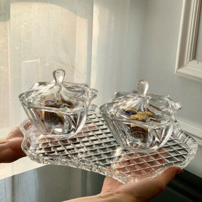 COMBO KHAY BOHEMIA DIAMOND + 3 THỐ MỨT CÓ NẮP BOHEMIA Hàng chính hãng