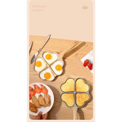  Chảo đá tình yêu chia 4 ngăn chống dính -chảo đá chiên trứng cán gỗ dùng cho bếp từ,ga,hồng ngoại - HÀNG CHÍNH HÃNG MINIIN