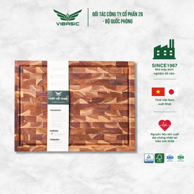 Thớt gỗ Teak kháng khuẩn tự nhiên, bám dính tốt không mùn dăm 40x30x3.8cm thái băm chặt - Chính hãng Bộ Quốc Phòng sản xuất