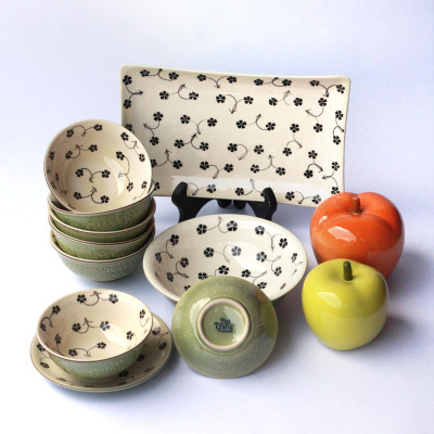 Bộ chén đĩa men xanh đồng vẽ hoa sao 10SP MNV-MXH032