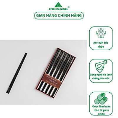 Hộp 10 đôi đũa cẩm xoắn PHUSANG được làm từ gỗ tự nhiên không chất bảo quản dùng trong nhà hàng khách sạn và bàn ăn và xào nấu
