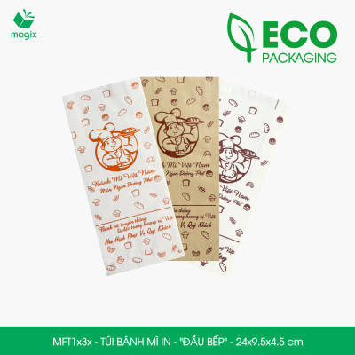 Combo 100 Túi bánh mì 24x9.5x4.5 cm - In sẵn họa tiết ĐẦU BẾP - Bao bánh mì Túi giấy thực phẩm an toàn