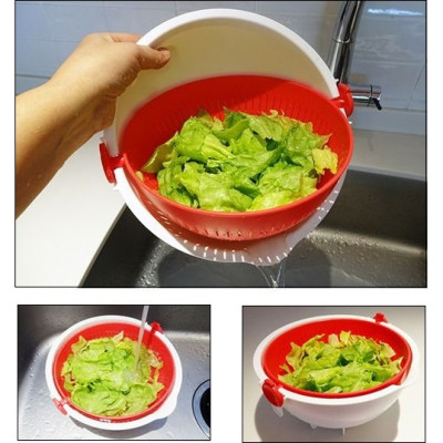 Rổ nhựa đa năng 2 lớp Kokubo, có thể quay 360 độ giúp rau củ ráo nước một cách nhanh chóng mà không bị dập nát hay rơi vãi ra ngoài - nội địa Nhật Bản 