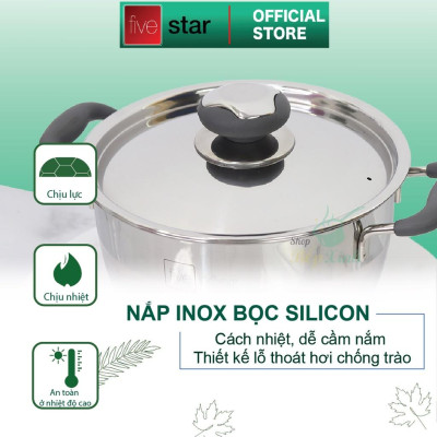 Bộ nồi chảo 3 đáy inox 430 Thân Cool Fivestar Standard quai silicon chống nóng nắp inox bếp từ , tặng 2 vá canh