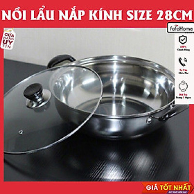 Nồi Lẩu Inox 28cm - Xoong Lẩu Inox Dùng Cho Mọi Loại Bếp Đế Mỏng
