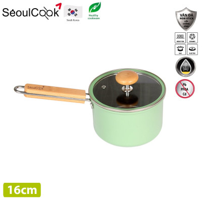 Seoulcook Luxury – Nồi quánh 16cm đáy từ / Induction cao cấp Hàn Quốc, chống dính vân đá an toàn cho sức khỏe, dùng được tất cả các loại bếp 