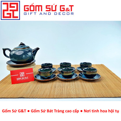 Bộ trà hỏa biến dáng quả hồng màu xanh dương