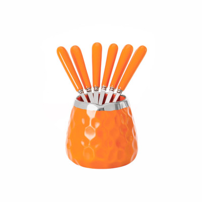 Bộ lọ sứ kèm 6 nĩa inox 304 màu cam Elmich EL0209, Hàng chính hãng, thiết kế sang trọng - JoyMall