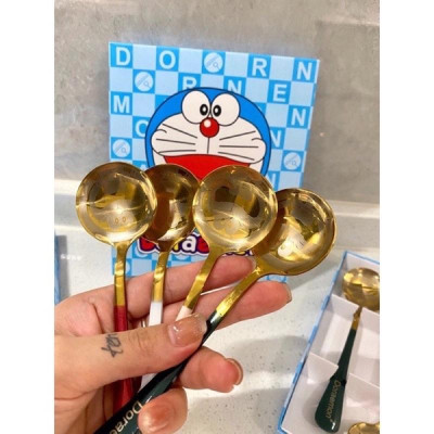 Set 4 Thìa Muỗng Doraemon Inox 304 mạ vàng Cho Bé