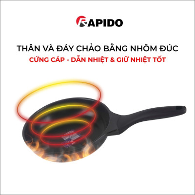 Chảo từ Rapido size 24 đáy chấm Teflon RP24-RDT chống dính, giữ nhiệt - Hàng chính hãng