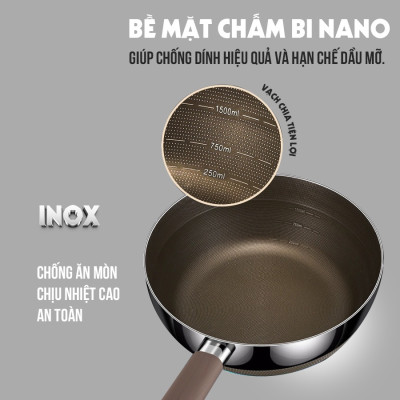 Chảo Inox 316 liền khối 7 lớp phủ chống dính Nano Titanium Shield Kalpen size 20cm,24cm,26cm,28cm đáy từ - Hàng chính hãng