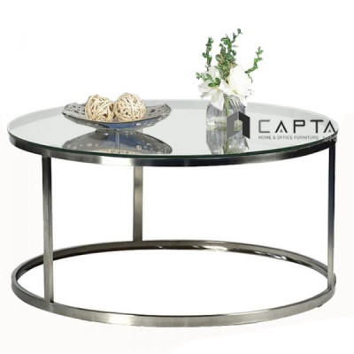 Bàn sofa bàn trà mặt kính cường lực 80 chân inox cao cấp TS0925-08G Nội thất Capta