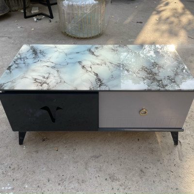 Bàn trà mặt kính vân xám mẫu mới 2023 Tundo KT50x100x45cm