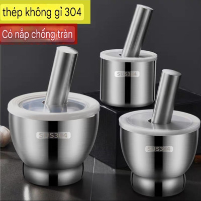 Bộ chày cối bằng inox 304 đáy chống trượt giữ im lặng ( hàng cao cấp )