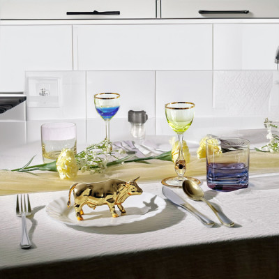 Bộ 6 ly rượu mạnh pha lê 6 màu viền vàng 24k 050 ml Tiệp Khắc