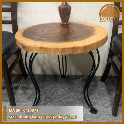 [BIGSALE CHỈ HÔM NAY] Bàn Cafe Gỗ Me Tây Tự Nhiên Đường kính (50-59)cm + Chân Sắt Cong Nghệ Thuật Độc Đáo - KOHAFU