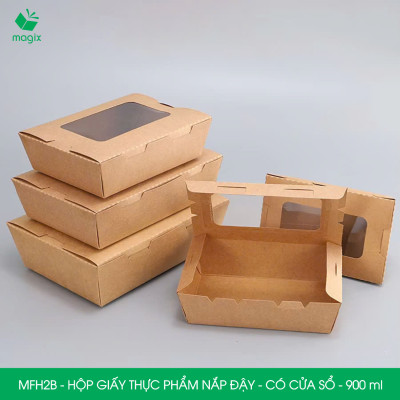 MFH2B - 900ml - 25 hộp giấy kraft đựng thực phẩm, hộp giấy đựng thức ăn có cửa sổ, hộp đựng cơm