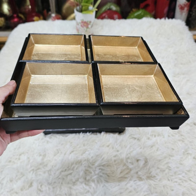 Bộ khay kèm 4 đĩa sơn mài cao cấp dùng để đựng bánh kẹo, làm quà tặng,.....