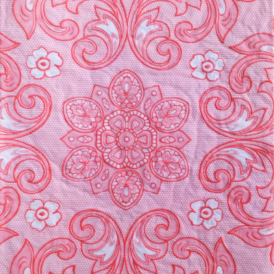 (Tặng 1 lót phần ăn 30x45 cm) Khăn Trải Bàn PAULEE 856B tròn 150cm  Hoa văn hồng, không thấm nước