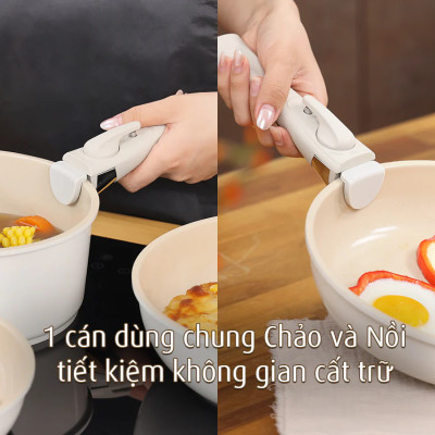 Bộ 3 nồi chảo cán rời Neoflam Hàn Quốc.Bao gồm, nồi 20cm, chảo chiên 24cm, chảo xào đa năng 26cm.