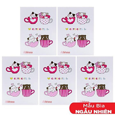 Combo 5 Tập Học Sinh Kẻ Ngang 200 Trang 70gsm - Cute Cats FAHASA (Mẫu Bao Bìa Ngẫu Nhiên)
