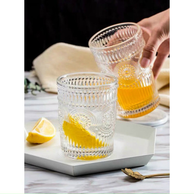 Bộ 6 cốc thủy tinh họa tiết hoa mặt trời viền vàng 280ml_AVN30