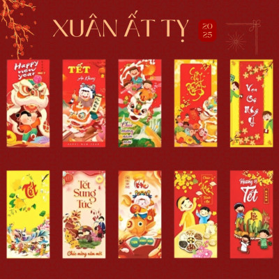 Set 10 Bao Lì Xì Tết 2024 Giáp Thìn Túi Đựng Tiền Mừng Tuổi 12 Con Giáp Xuân Mú Lân Áo Dài Truyền Thống Legaxi