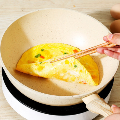 Chảo Chống Dính Bếp Từ Vân Đá Kiểu Nhật 20cm Đến 30cm, Chảo Chống Dính Đáy Từ Ceramic Cán Gỗ, Chảo Nhật